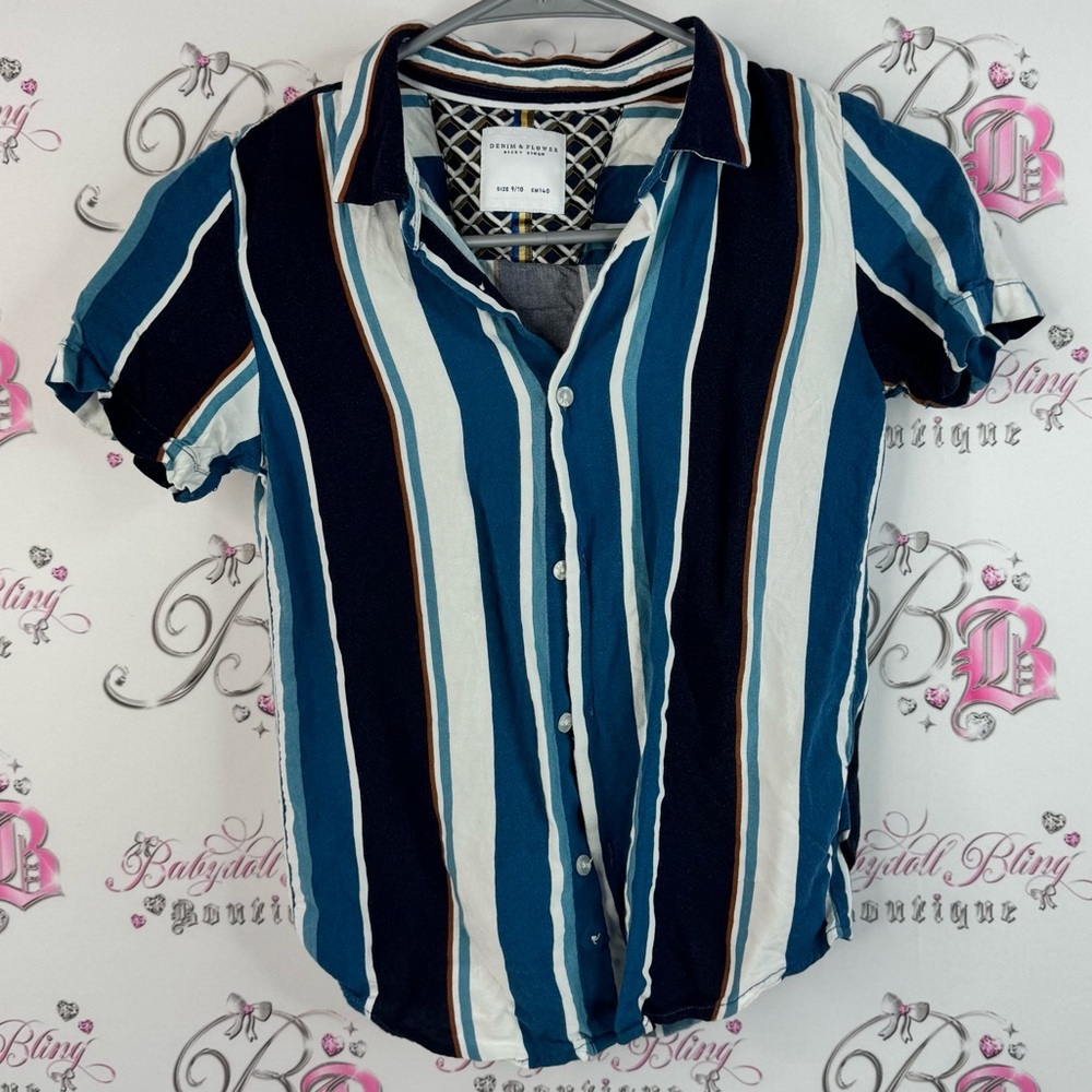 Denim & Flower Ricky Singh button up tshirt collared Multicolor Striped Shirt